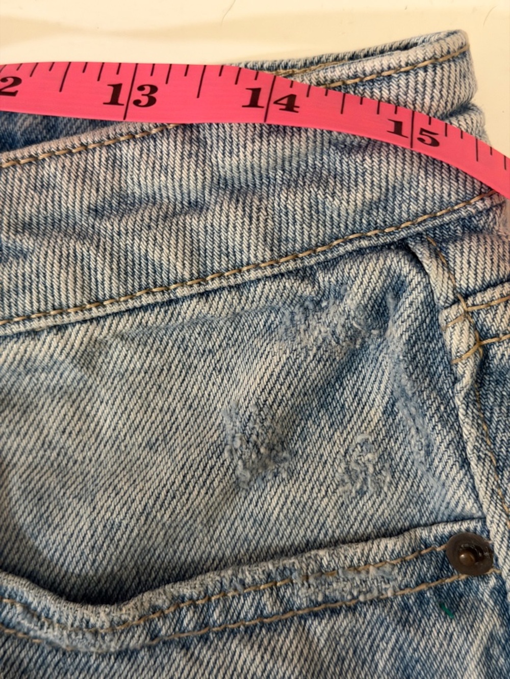 Washed Light Blue Distressed Denim Shorts - Women's medium - Picture 6 of 6